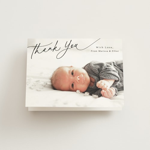 This is a obsidian baby thank you cards with standard by Kaydi Bishop called on the horizon printing on strathmore in standard