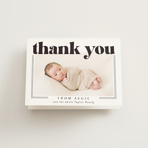 This is a ash baby thank you cards with standard by Alethea and Ruth called bold name frame printing on strathmore in standard