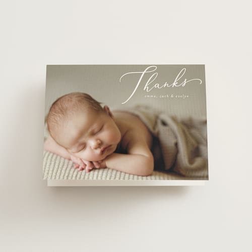 This is a sage baby thank you cards with standard by Ashley Rosenbaum called signature printing on strathmore in standard