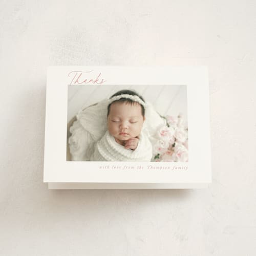This is a rose baby thank you cards with standard by Jenna Holcomb called sweetest printing on strathmore in standard