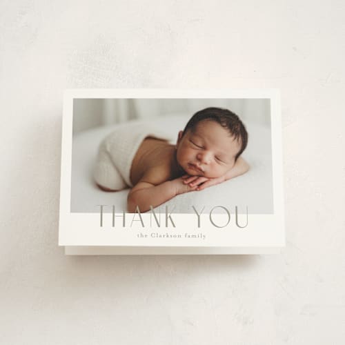 This is a latte baby thank you cards with standard by Jessica Williams called sweetest name printing on strathmore in standard