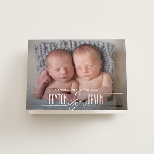 This is a frost baby thank you cards with standard by Jessica Williams called fancy for two printing on strathmore in standard