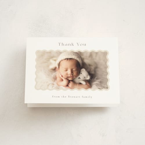 This is a oatmeal baby thank you cards with standard by Jennifer Wick called applique printing on strathmore in standard
