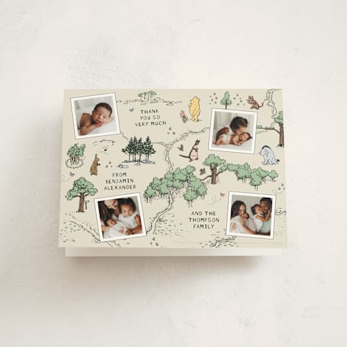 This is a natural baby thank you cards with standard by Heather Schertzer called hundred acre wood printing on strathmore in standard