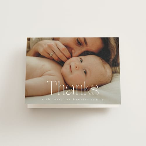 This is a cotton baby thank you cards with standard by Kristie Kern called ollie printing on strathmore in standard
