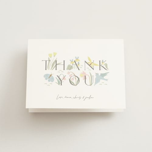 This is a sky baby thank you cards with standard by Eve Schultz called baby garden printing on strathmore in standard