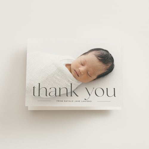 This is a onyx baby thank you cards with standard by Erin Deegan called announcing baby printing on strathmore in standard