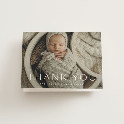 This is a dew baby thank you cards with standard by Sara Hicks Malone called moondance printing on strathmore in standard