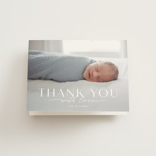 This is a snow baby thank you cards with standard by Michelle Taylor called typographic mix printing on strathmore in standard