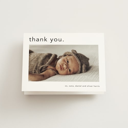 This is a cotton baby thank you cards with standard by Stacey Meacham called simple name printing on strathmore in standard