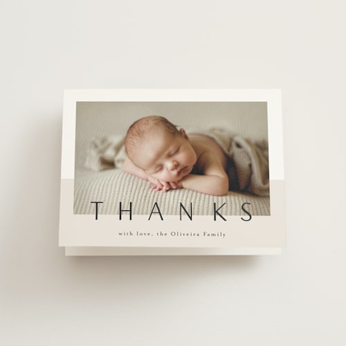 This is a ivory baby thank you cards with standard by Maria Hilas-Louie called big news printing on strathmore in standard