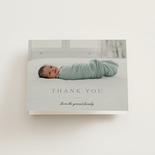 This is a fog baby thank you cards with standard by Sara Hicks Malone called vintage printing on strathmore in standard