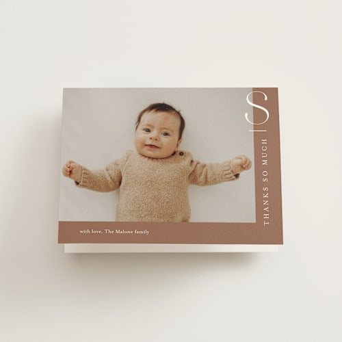 This is a rust baby thank you cards with standard by Stacey Meacham called fresh air printing on strathmore in standard