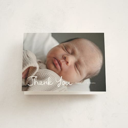 This is a snow baby thank you cards with standard by Lauren Chism called written whimsy printing on strathmore in standard
