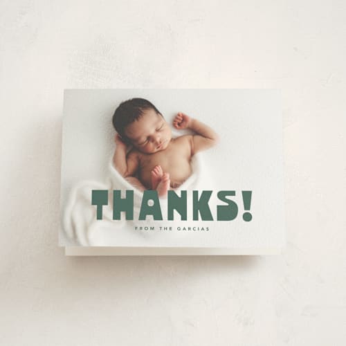 This is a forest baby thank you cards with standard by Anna Elder called boldly named printing on strathmore in standard