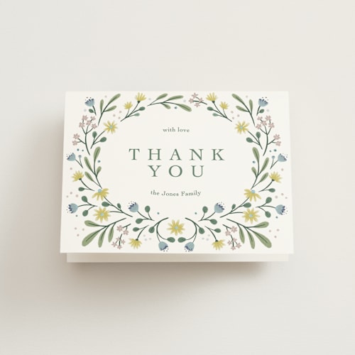 This is a daffodil baby thank you cards with standard by Alice Nelen called spring blooms printing on strathmore in standard
