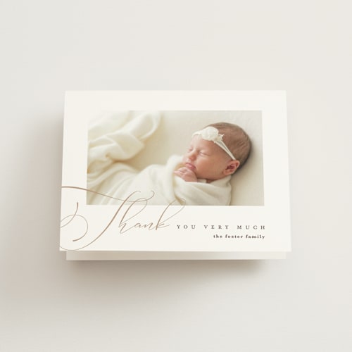 This is a oat baby thank you cards with standard by Pixel and Hank called classic twist printing on strathmore in standard