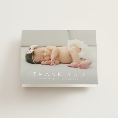 This is a sugar baby thank you cards with standard by Juneau Designs called sweet love printing on strathmore in standard