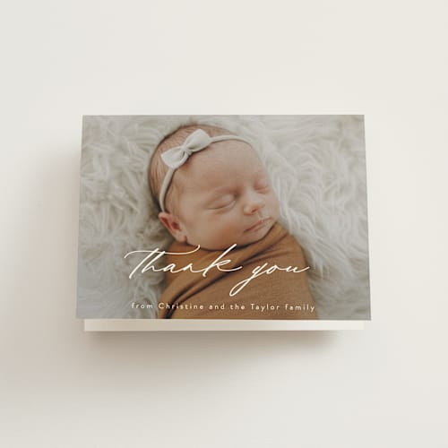 This is a cloud baby thank you cards with standard by Alethea and Ruth called sweeping name printing on strathmore in standard