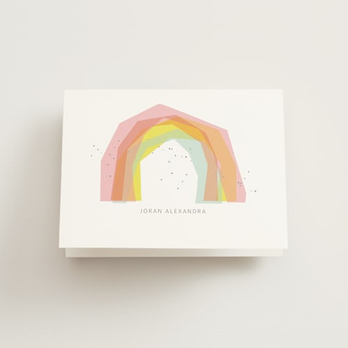 This is a prism baby thank you cards with standard by Meggy Masters called rainbow play printing on strathmore in standard