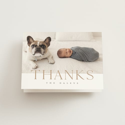 This is a toffee baby thank you cards with standard by Eric Clegg called modern classic printing on strathmore in standard