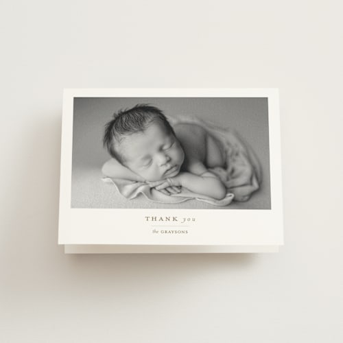 This is a sand baby thank you cards with standard by Alexandra Cohn called modern grid printing on strathmore in standard