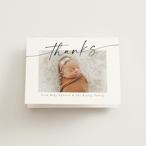 This is a coal baby thank you cards with standard by Meggy Masters called signature name printing on strathmore in standard