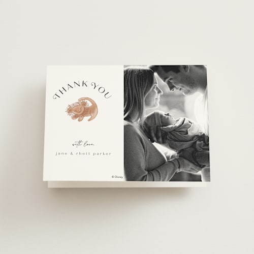This is a desert baby thank you cards with standard by Maja Cunningham called disney the little lion king printing on strathmore in standard