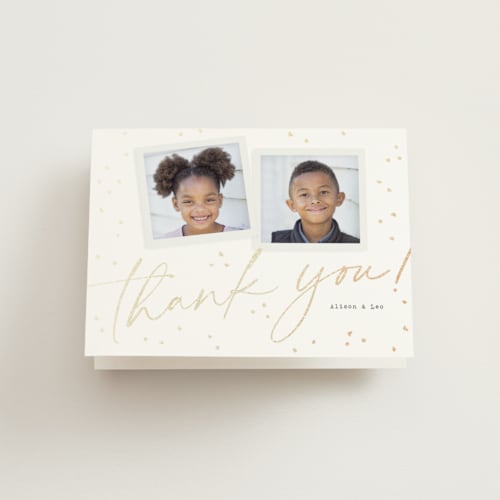 This is a cotton thank you cards with foil pressed by Jessie Steury called confetti script printing on strathmore in standard