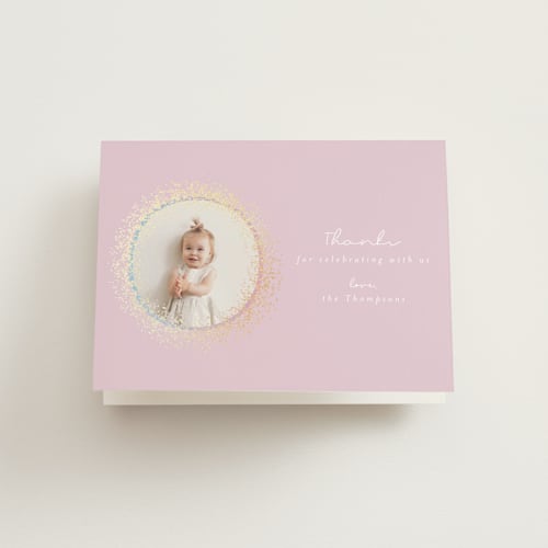 This is a cotton candy thank you cards with foil pressed by Ashlee Townsend called sparkle one printing on strathmore in standard