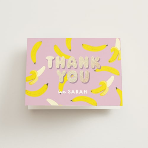 This is a mixed berry thank you cards with foil pressed by Baumbirdy called go bananas printing on strathmore in standard