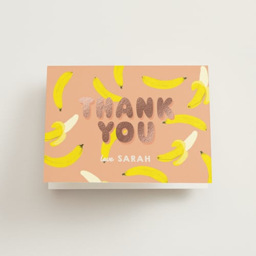 This is a melon thank you cards with foil pressed by Baumbirdy called go bananas printing on strathmore in standard