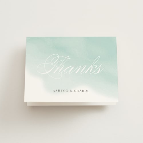 This is a aqua kids thank you cards with standard by Lehan Veenker called water wash printing on strathmore in standard
