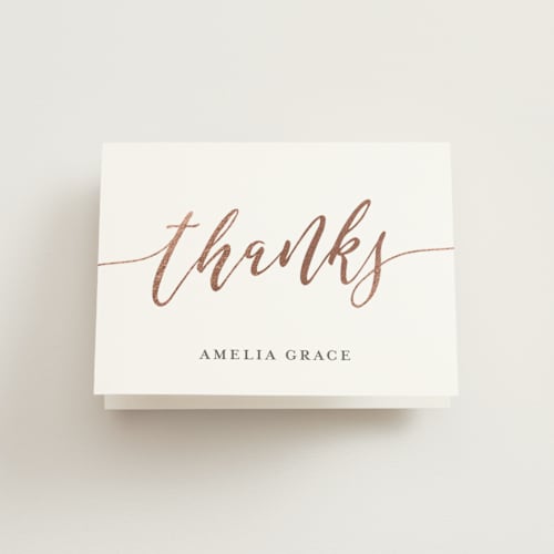 This is a snow kids thank you cards with foil pressed by Chasity Smith called elegant overlay printing on strathmore in standard
