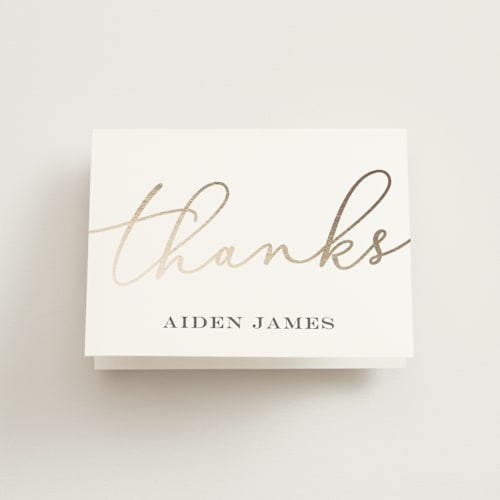 This is a snow kids thank you cards with foil pressed by Dennis Smith called script baptism printing on strathmore in standard