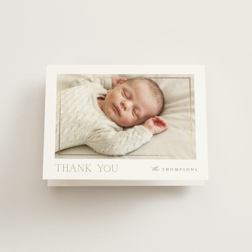 This is a linen kids thank you cards with foil pressed by Robert and Stella called keepsake printing on strathmore in standard