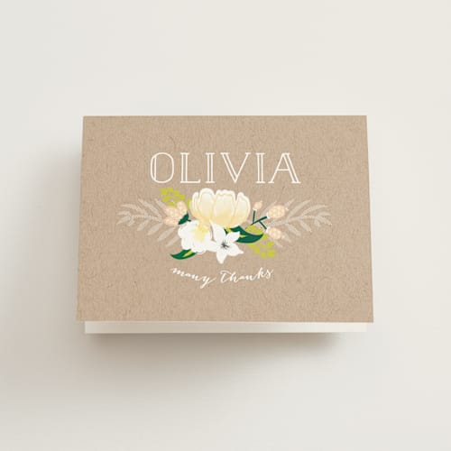 This is a kraft kids thank you cards with standard by Kaydi Bishop called pure bloom printing on strathmore in standard