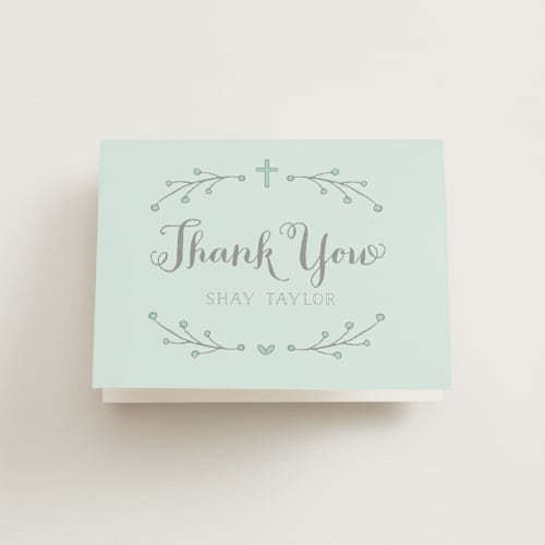 This is a seafoam kids thank you cards with standard by Michelle Taylor called child of god printing on strathmore in standard