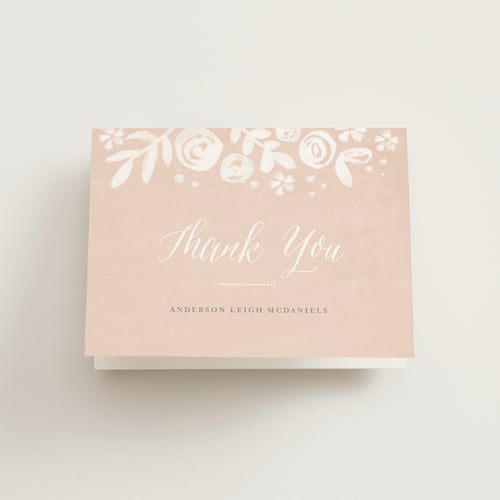 This is a blush kids thank you cards with standard by Jennifer Wick called baby's breath printing on strathmore in standard