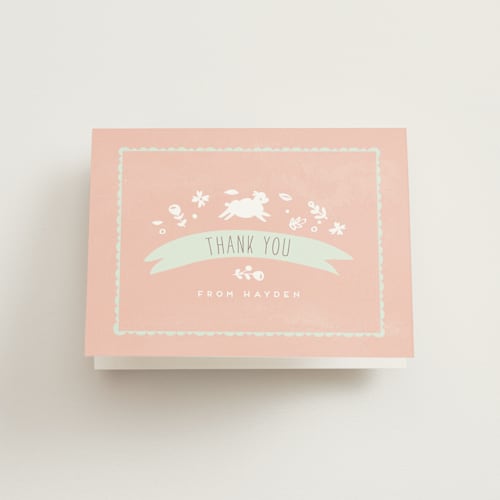 This is a carnation kids thank you cards with standard by Lori Wemple called little lamb printing on strathmore in standard