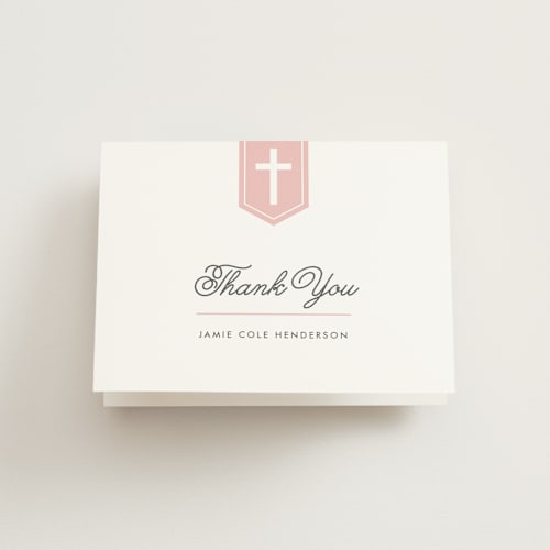 This is a bubblegum kids thank you cards with standard by Susan Asbill called delicate cross printing on strathmore in standard