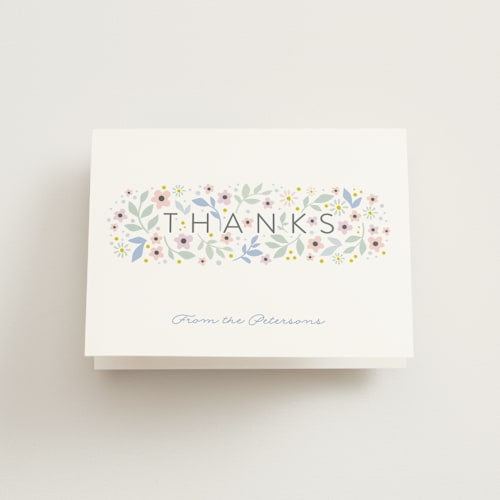 This is a blue jay kids thank you cards with standard by Karidy Walker called sweet blossoms printing on strathmore in standard