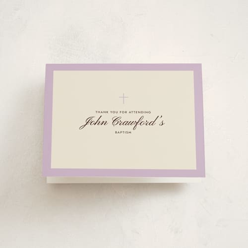 This is a lilac kids thank you cards with standard by Megan Davis called chapel printing on strathmore in standard