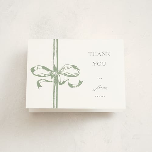 This is a mint kids thank you cards with standard by Teju Reval called big bow printing on strathmore in standard