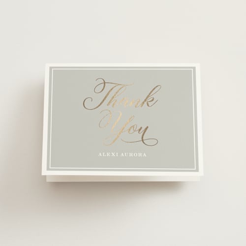 This is a snow kids thank you cards with foil pressed by Baumbirdy called blessed overlay printing on strathmore in standard