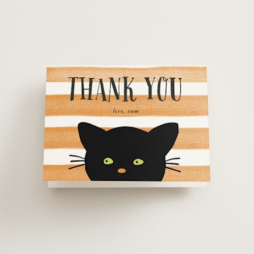 This is a candy corn kids thank you cards with standard by Haley McCoy called striped cat printing on strathmore in standard