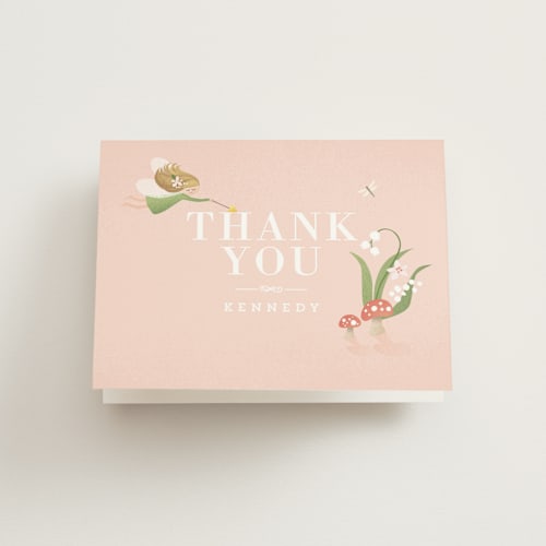 This is a petal kids thank you cards with standard by Jennifer Wick called vintage woodland fairy printing on strathmore in standard