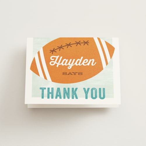 This is a sky kids thank you cards with standard by Kimberly Morgan called birthday scrimmage printing on strathmore in standard