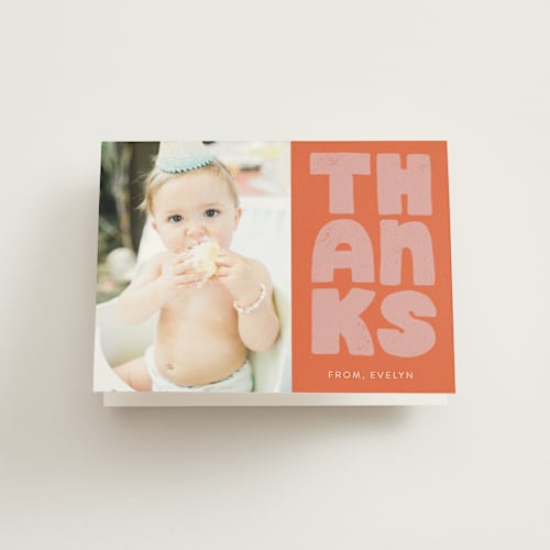 This is a bubble gum kids thank you cards with standard by Jen Owens called a big one printing on strathmore in standard