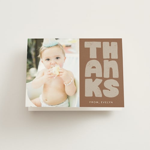 This is a cocoabean kids thank you cards with standard by Jen Owens called a big one printing on strathmore in standard